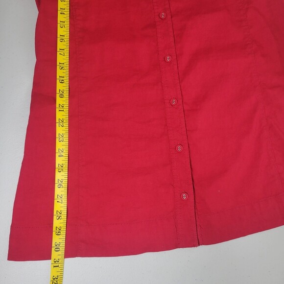 EILEEN FISHER $168 Solid Red Italian Linen Button Up Shirt Top Size MEDIUM - Picture 8 of 12